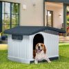 Picture of Large Plastic Dog House with Liftable Roof, Indoor Outdoor Doghouse Puppy Shelter with Detachable Base and Adjustable Bar Window