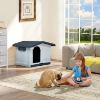 Picture of Large Plastic Dog House with Liftable Roof, Indoor Outdoor Doghouse Puppy Shelter with Detachable Base and Adjustable Bar Window