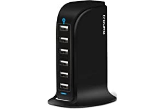 Picture of Desktop Charging Station - 40W 6-Port USB Hub Wall Charger for iPhone iPad Tablets Smartphones with Smart Flow (Black)