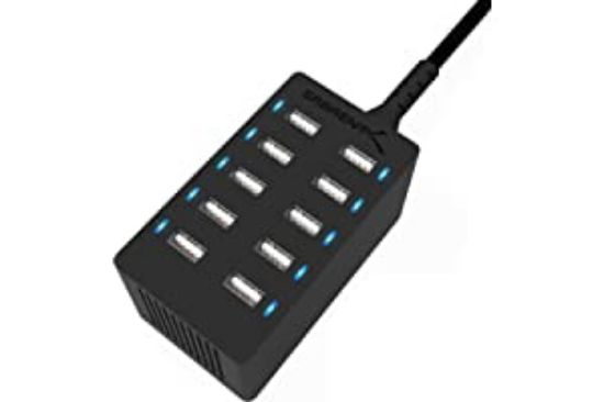 Picture of 60 Watt (12 Amp) 10 Port [UL Certified] Family Sized Desktop USB Rapid Charger. Smart USB Ports with Auto Detect Tech