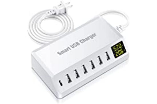 Picture of USB Charging Station, 7-Port Multi USB C Charger with LED Display, 5V/8A Portable Desktop USB Charging Hub for Multi