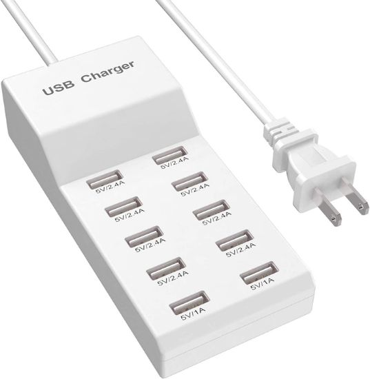 Picture of USB Charger 10-Ports USB Charging Station for Multiple Devices USB Wall Charger Power Hub Strip Amazon Smart Plug Charging Do