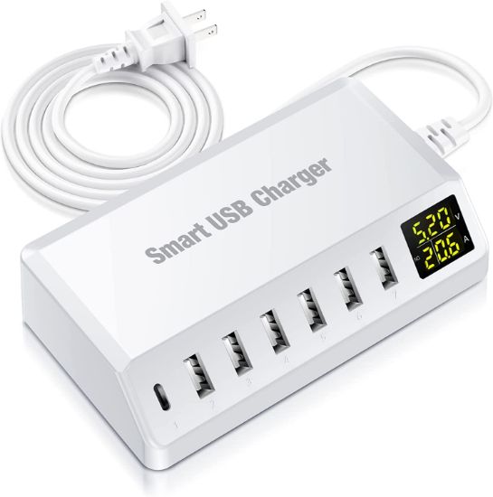Picture of USB Charging Station, 7-Port Multi USB C Charger with LED Display, 5V/8A Portable Desktop USB Charging Hub for Multi