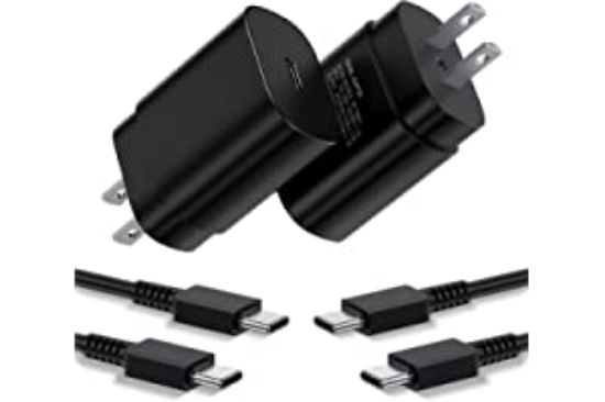 Picture of Type C Charger, 2 Pack 25W PD USB C Wall Charger Super Fast Charging Block &amp; 6ft Android Phone Charger Cable