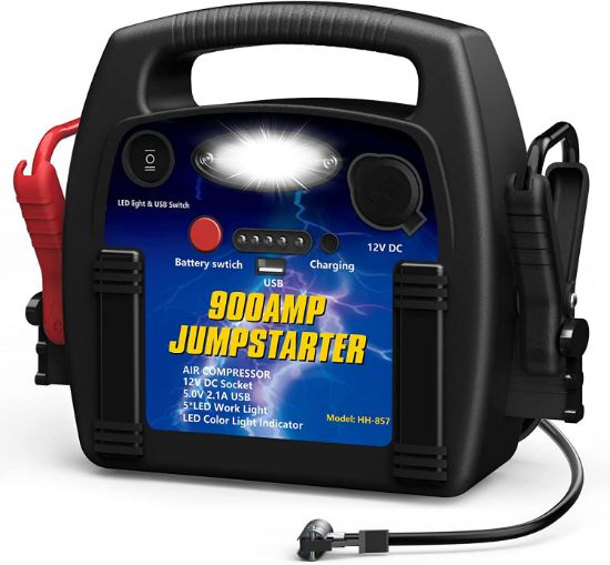 Picture of Car Jump Starter with 260 PSI Air Compressor - 900A Peak Jump Starter(Up to 6.0L Gas/4.0L Diesel Engines), 12V Auto Battery Booster/Tire Inflator, Power Station with DC/USB Ports - Black
